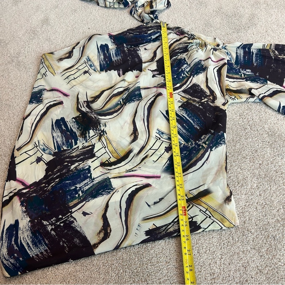 Zara limited edition abstract print asymmetrical one shoulder tie neck blouse M - Picture 12 of 14